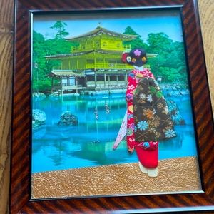 Silk Fabric 3D Wall Art Picture Geisha Woman Japanese Framed Art Asian Signed